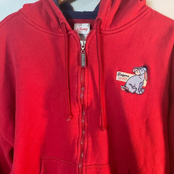 Vintage Disney Eeyore Winnie The Pooh Zip Up Hoodie Sweatsirt Red Size XL - Picture 5 of 12